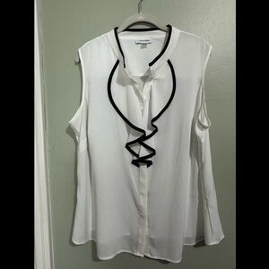 Calvin Klein Sleeveless White Blouse with Black Trim